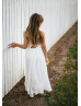 Ivory Lace Chiffon Cross Back Bohemian Flower Girl Dress